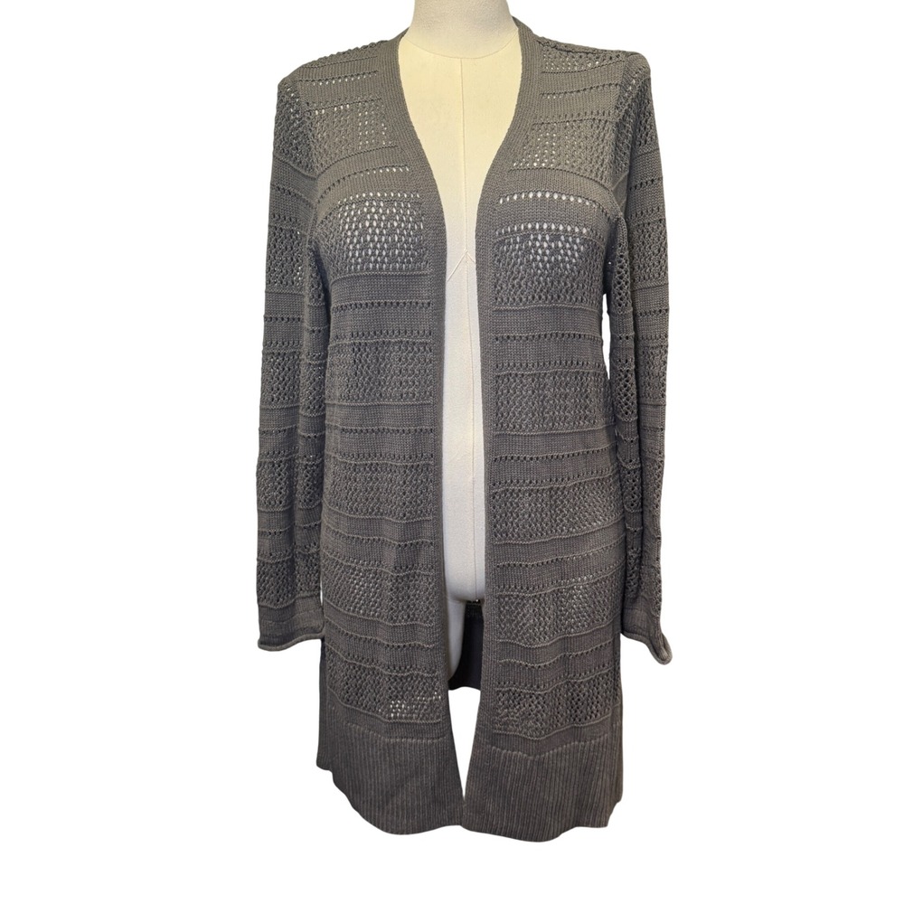 Maurices Women Large Taupe Pointelle Open Front Longline Cardigan Sweater NWT